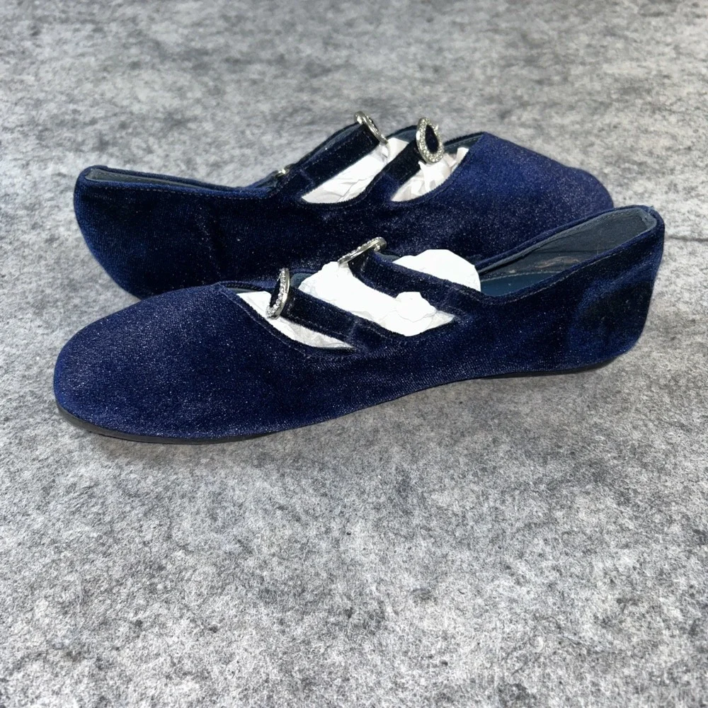 Zara Maryjane Blue Velvet Shoes Girls 36/4 Rhinestones Party Formal